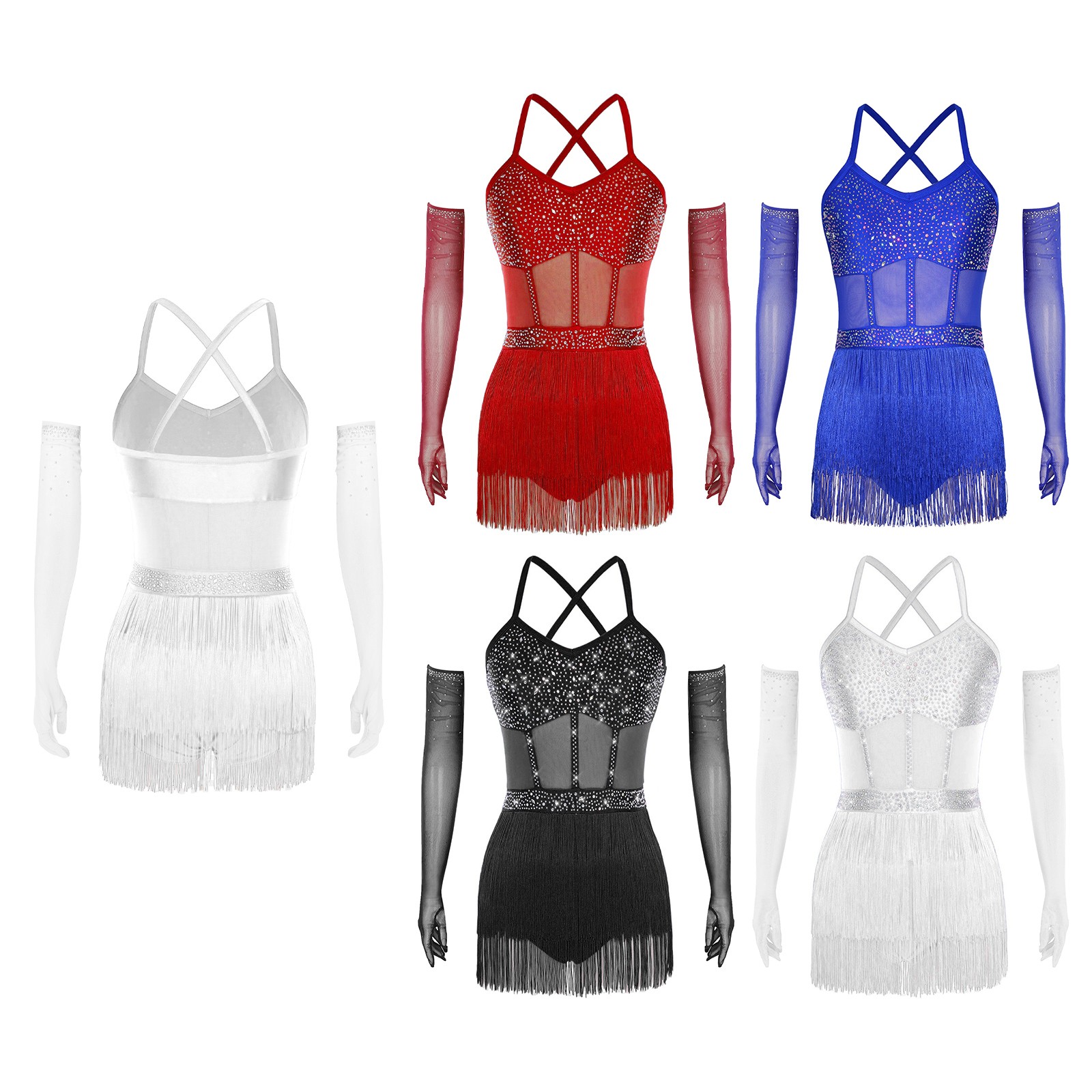 Womens Dress Rhinestone Bodysuit Gymnastics Dancewear Clubwear Latin Nightclub