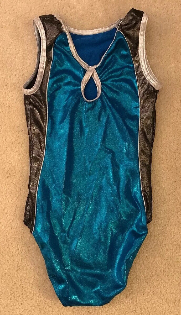 NWOT! Womens GK Elite Sportswear Blue/Black/Silver Gymnastics Leotard Sz AS
