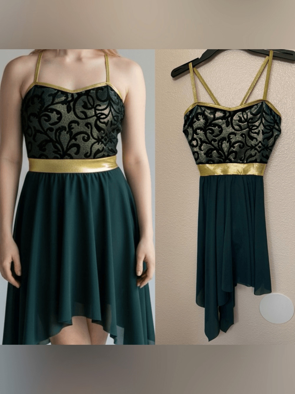 A Wish Come True green velvet burnout damask Dance costume dress SA/MA adult
