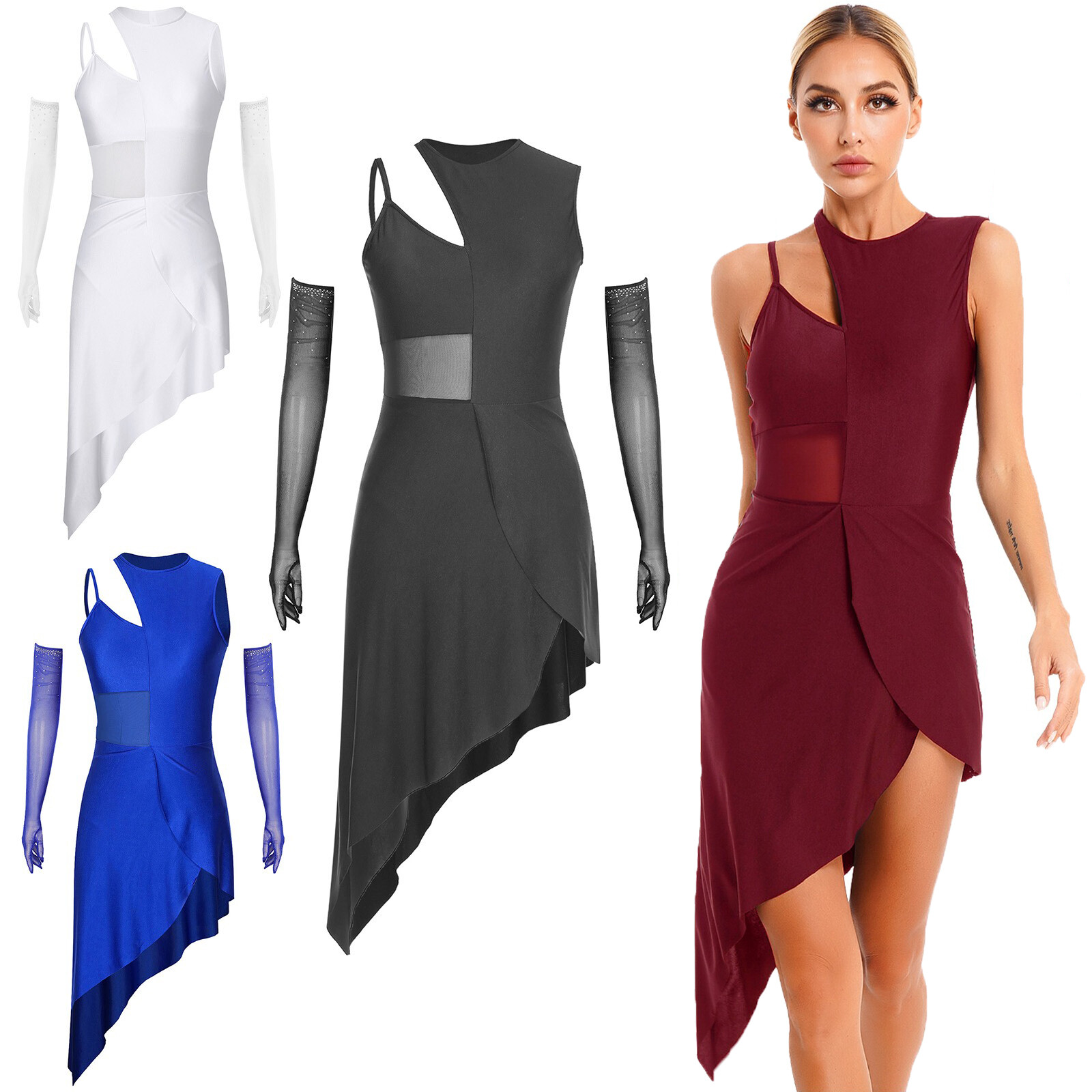 Womens Dresses Figure Dancewear Cha-cha Dress Performance Latin Durability Mesh