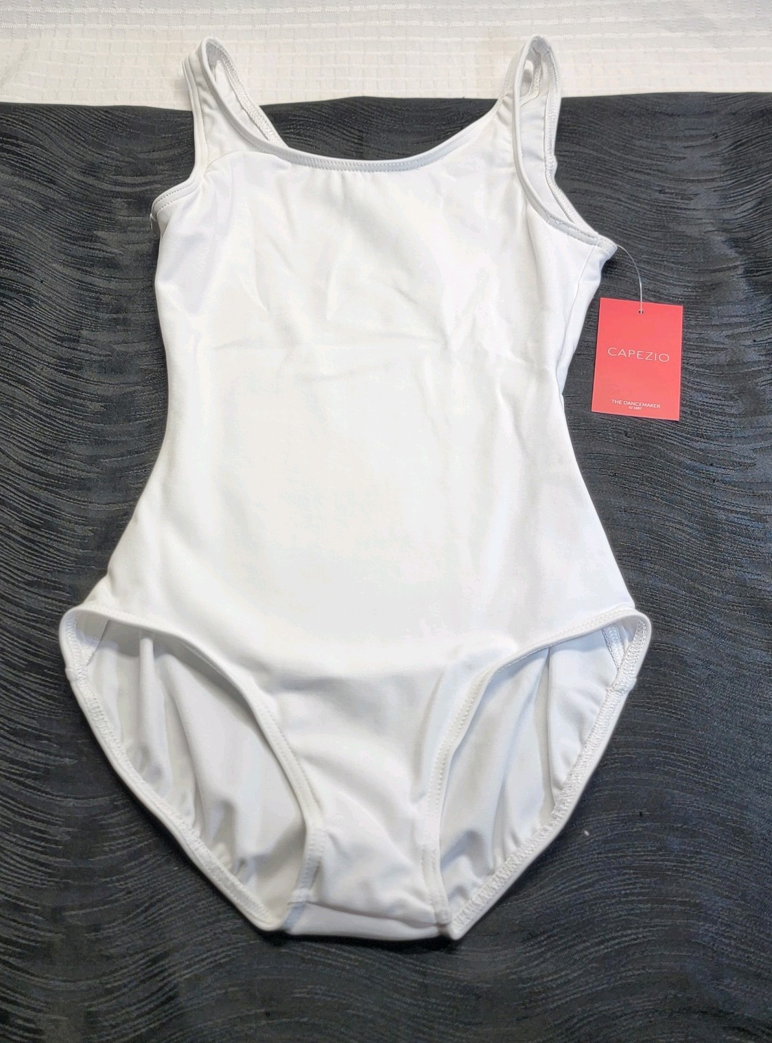 Capezio Team Basics Tank Leotard White Scoop Neckline Front & Back SZ SA