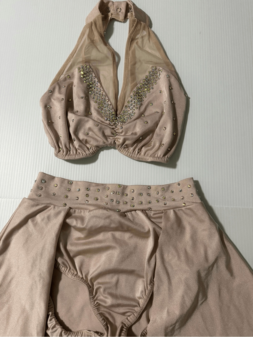 Kelle dance solo costume blush pink 2 piece rhinestone lyrical SA-Small adult