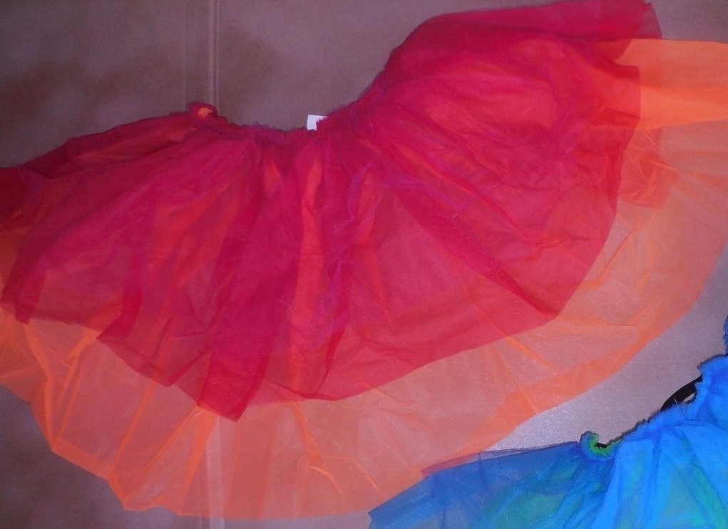 NWT 3 layer back bustle dance costume item 2 color ways ch/ladies sizes blue/red