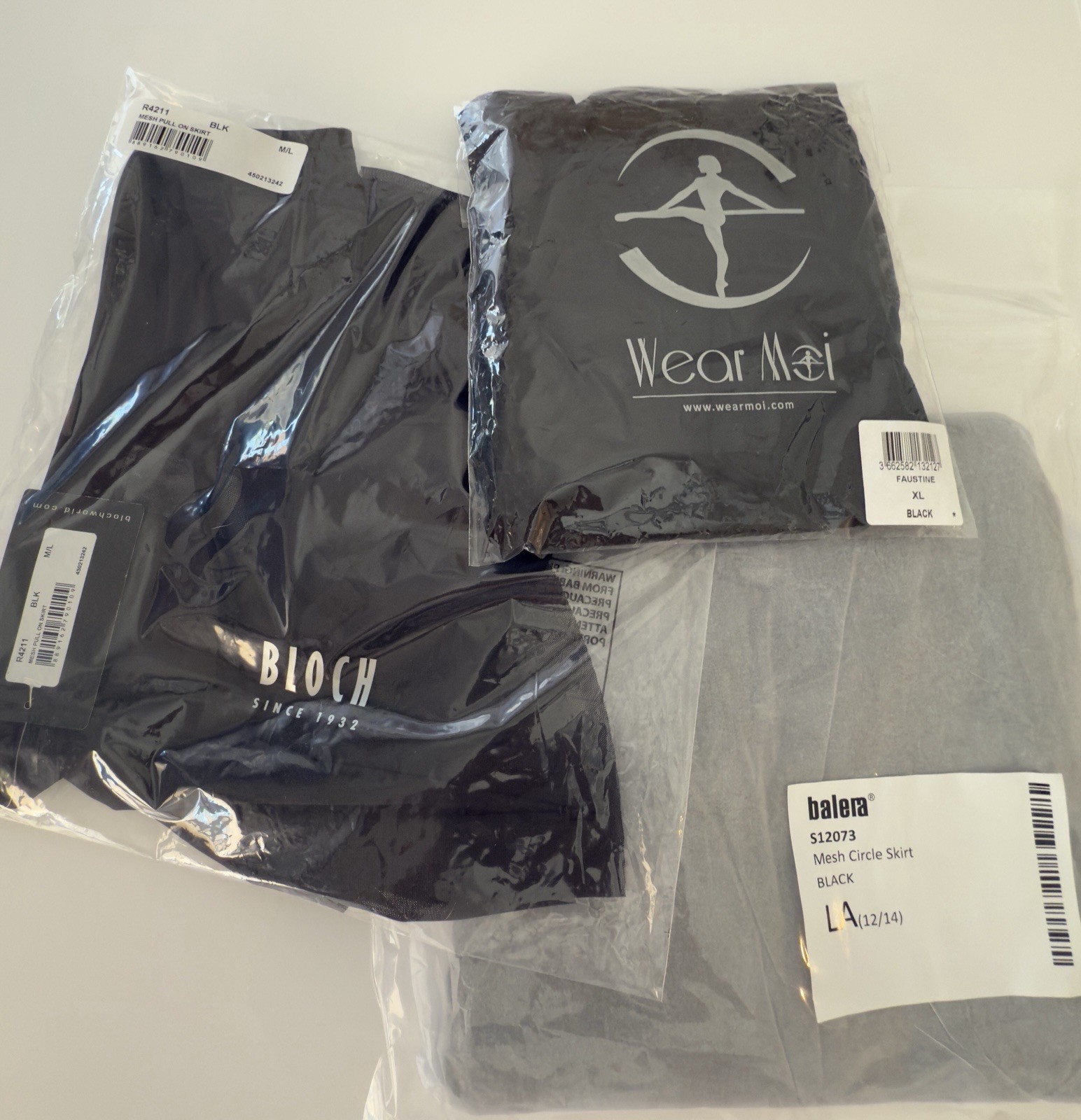 NWT 3 PIECE WEAR MOI Faustine Pinch Front Tank Leotard Black w/2 Mesh Skirts