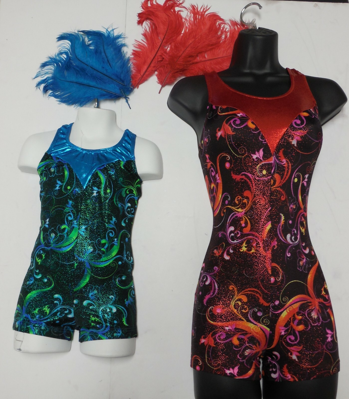 Red or Turquoise Foiled Racerback Shorty unitard Dance costume over 10 available