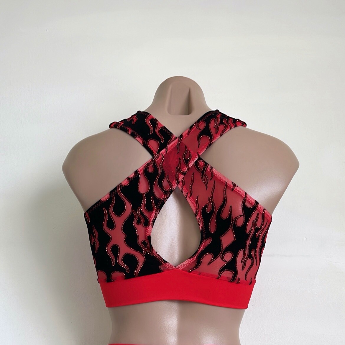 Schminke 🔥 Flames fire crop top ethereal pole dance wear mesh spandex UV neon