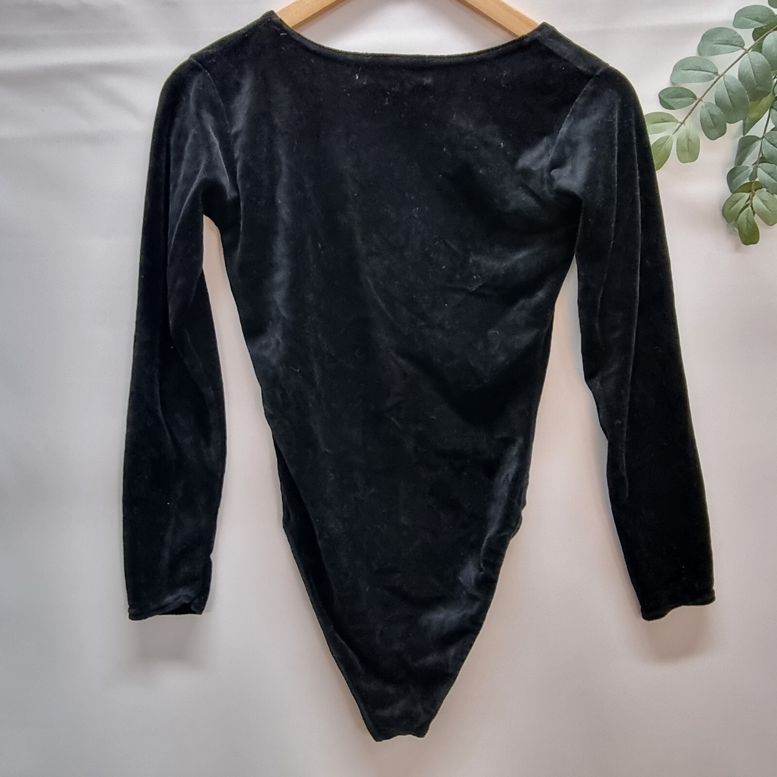 VTG 90’s Betty Blue Snap Crotch Leotard Velour Black Cheeky Cut Long Sleeve Sz S