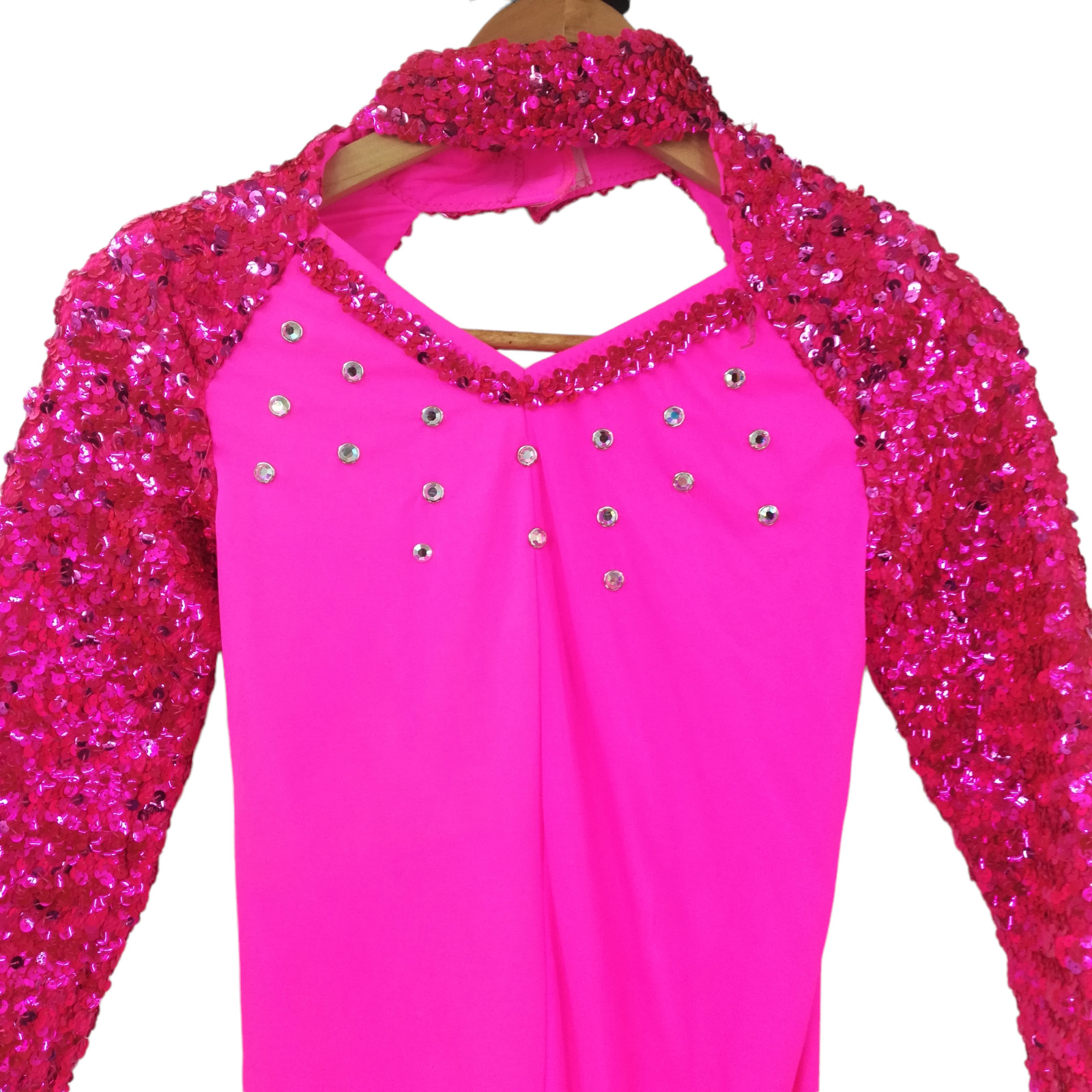 Adult Womans Long Sleeve One Piece Shorts Sequin Dance Costume Size S? Hot Pink