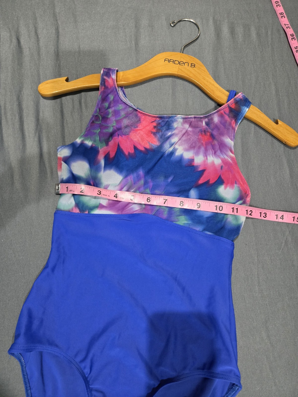 Plume Blue floral Mesh Tank Leotard Blue bottom multicolor top Size: AS