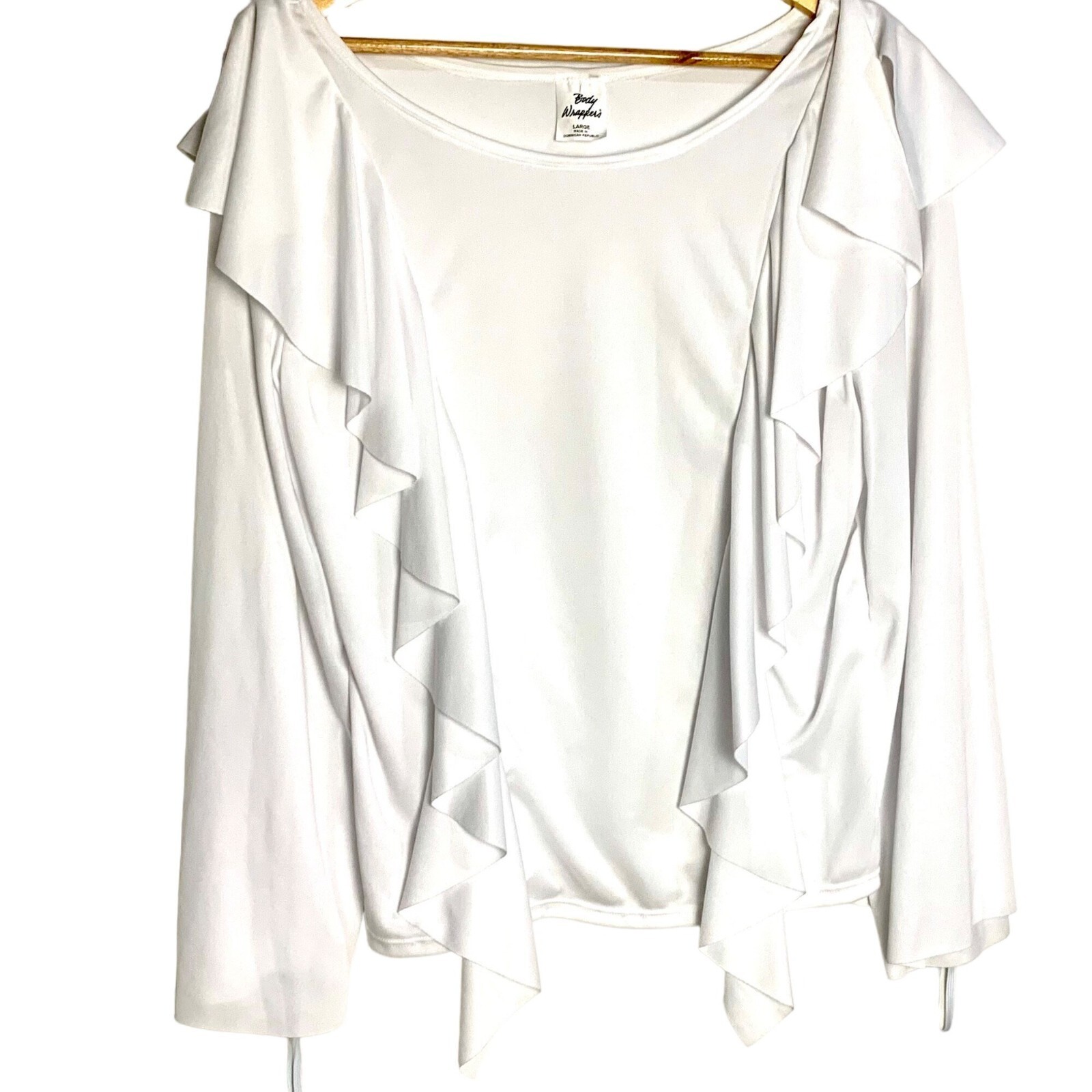 Body Wrappers Praise Dance Ruffle Top Long Sleeve Drapey White Size L Liturgical