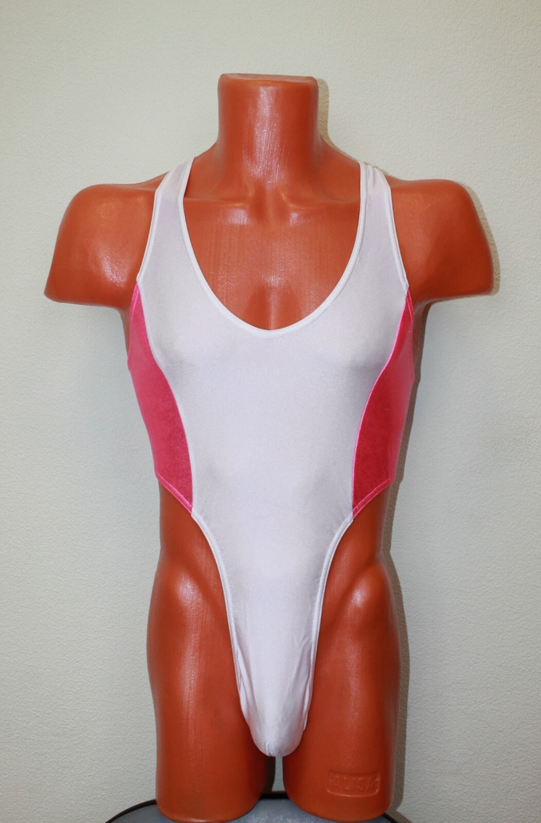 Men Thong Leotard 152-17 White and Pink Spandex Size S