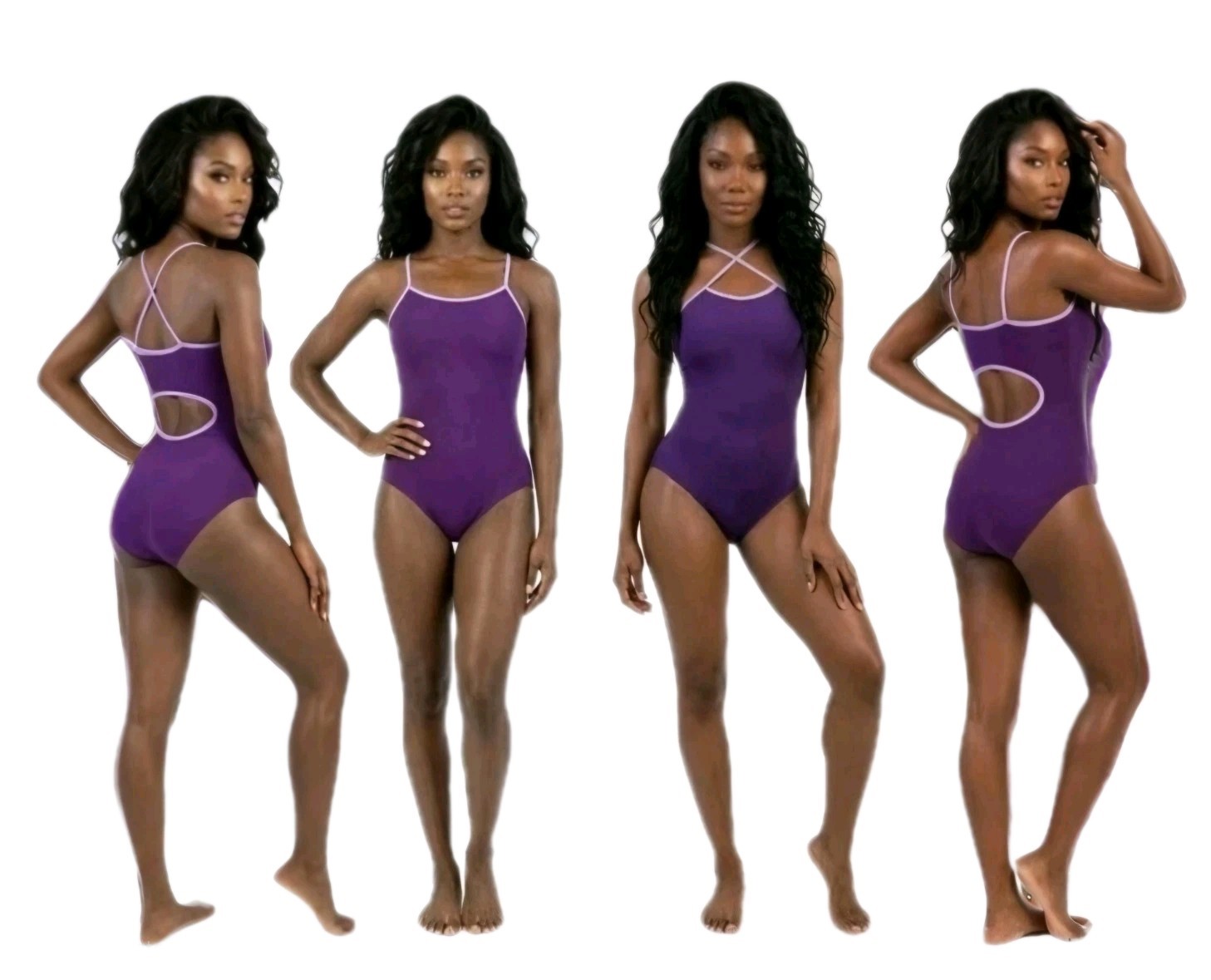 Aja VTG Keyhole Cutout Crossback Tank Leotard Purple Strappy Reversible Strap AM