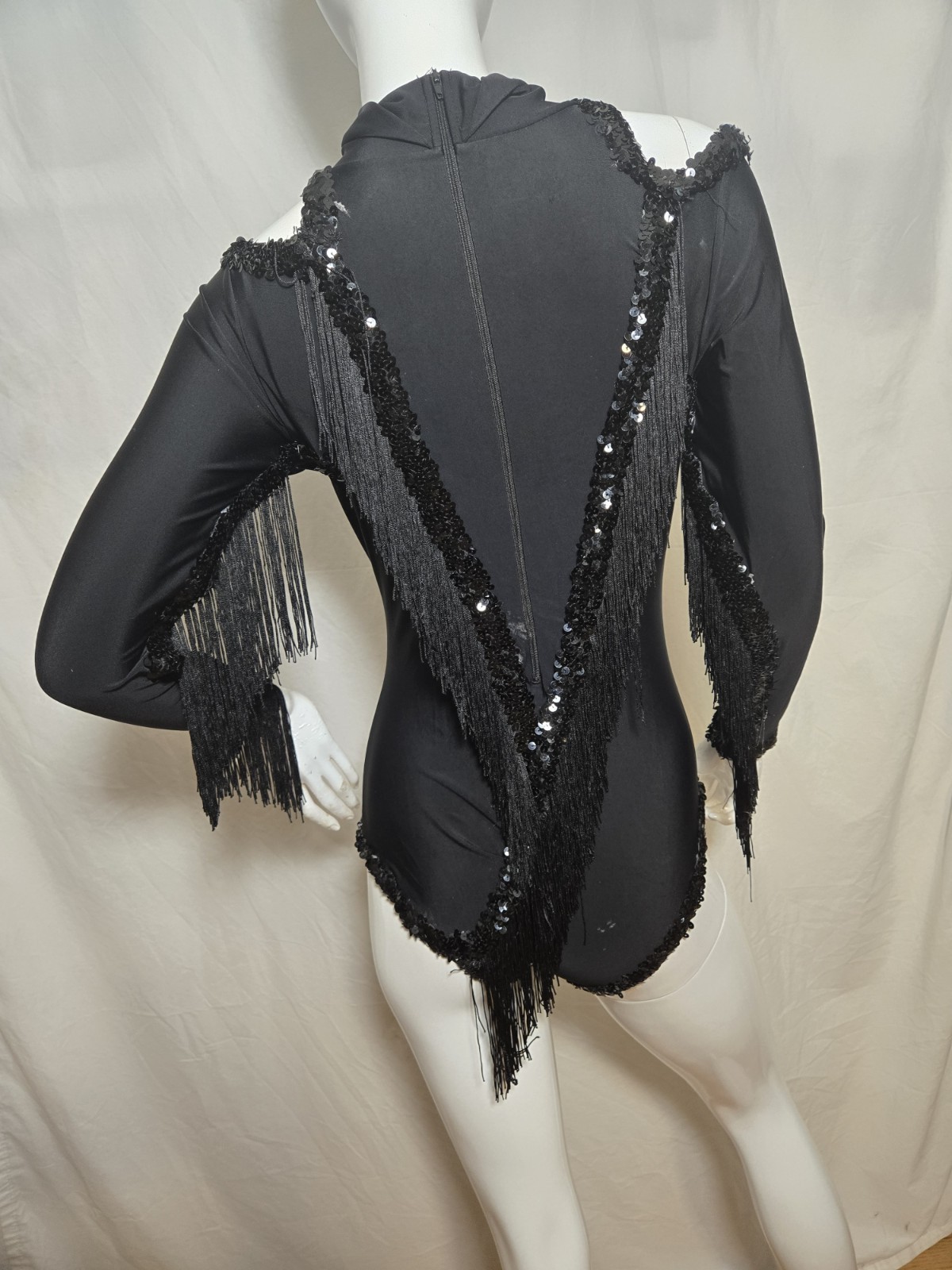 Sequin & Fringe Long-Sleeve Dance Leotard,custom Dance,rave Wear, MEDIUM