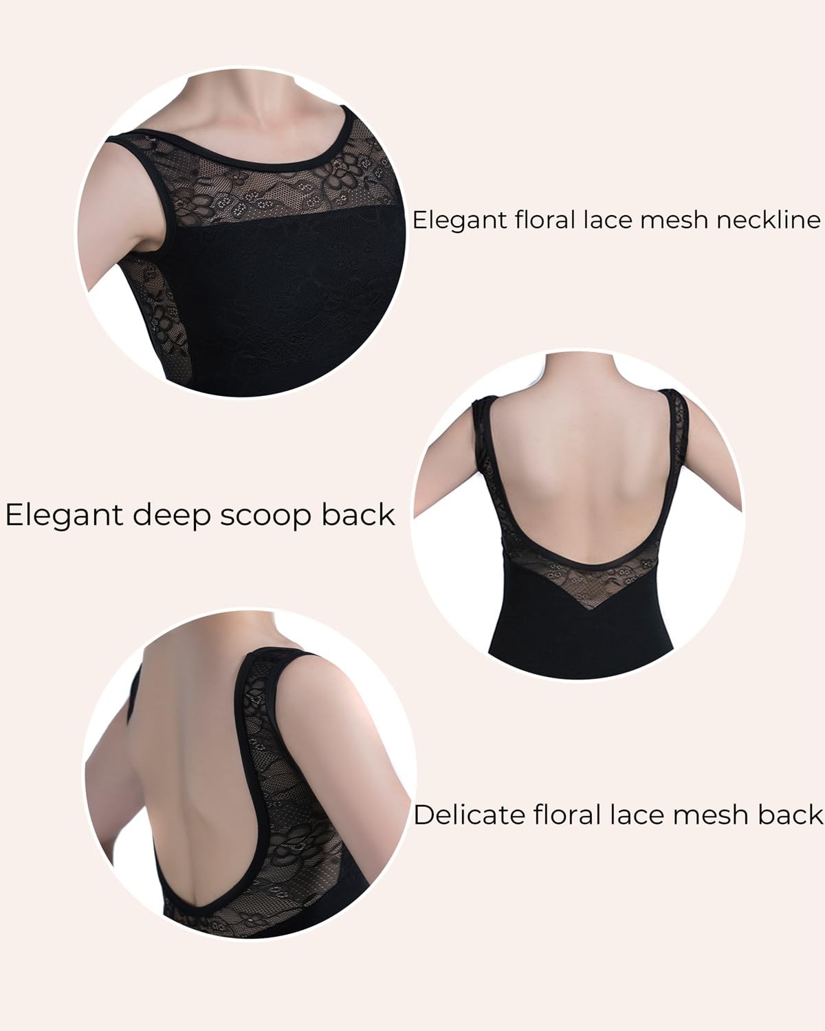 Black Deep Scoop Flower Mesh Back Dance Leotard 01D0163 Womens Girls