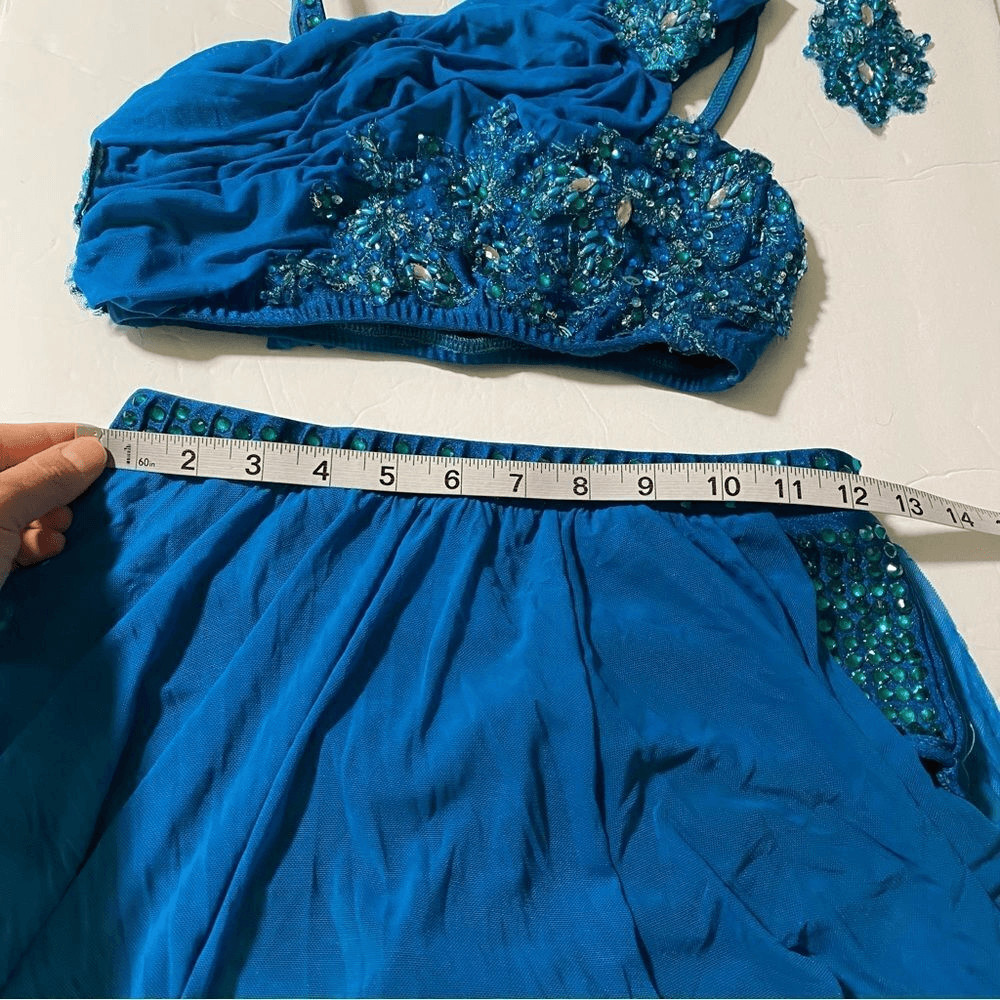 Rare Glamour competition solo 2 piece dance costume teal lyrical MA adult