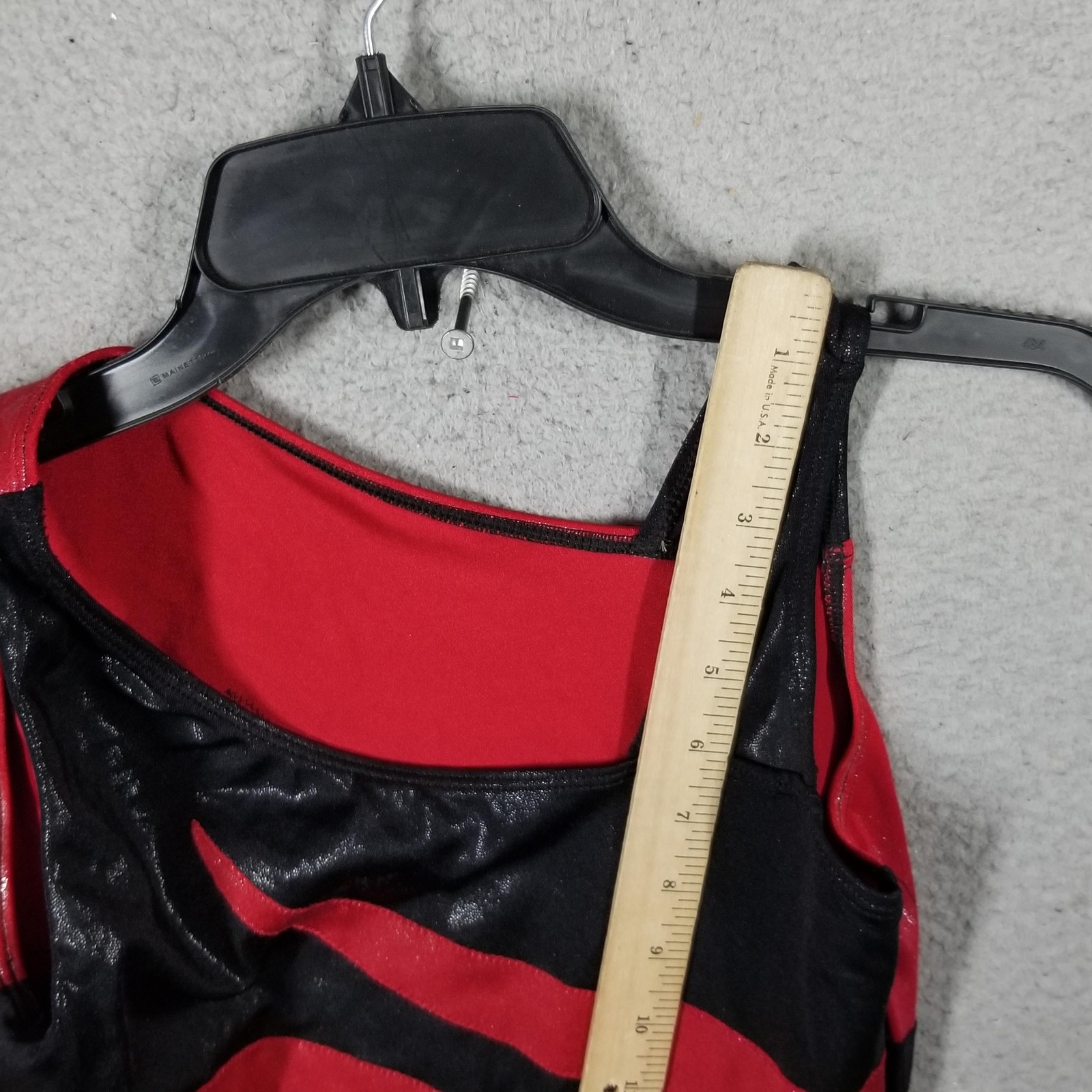 GK Elite Leotard Womens Small Red Black Shiny Asymmetric One Shoulder Gymnastics