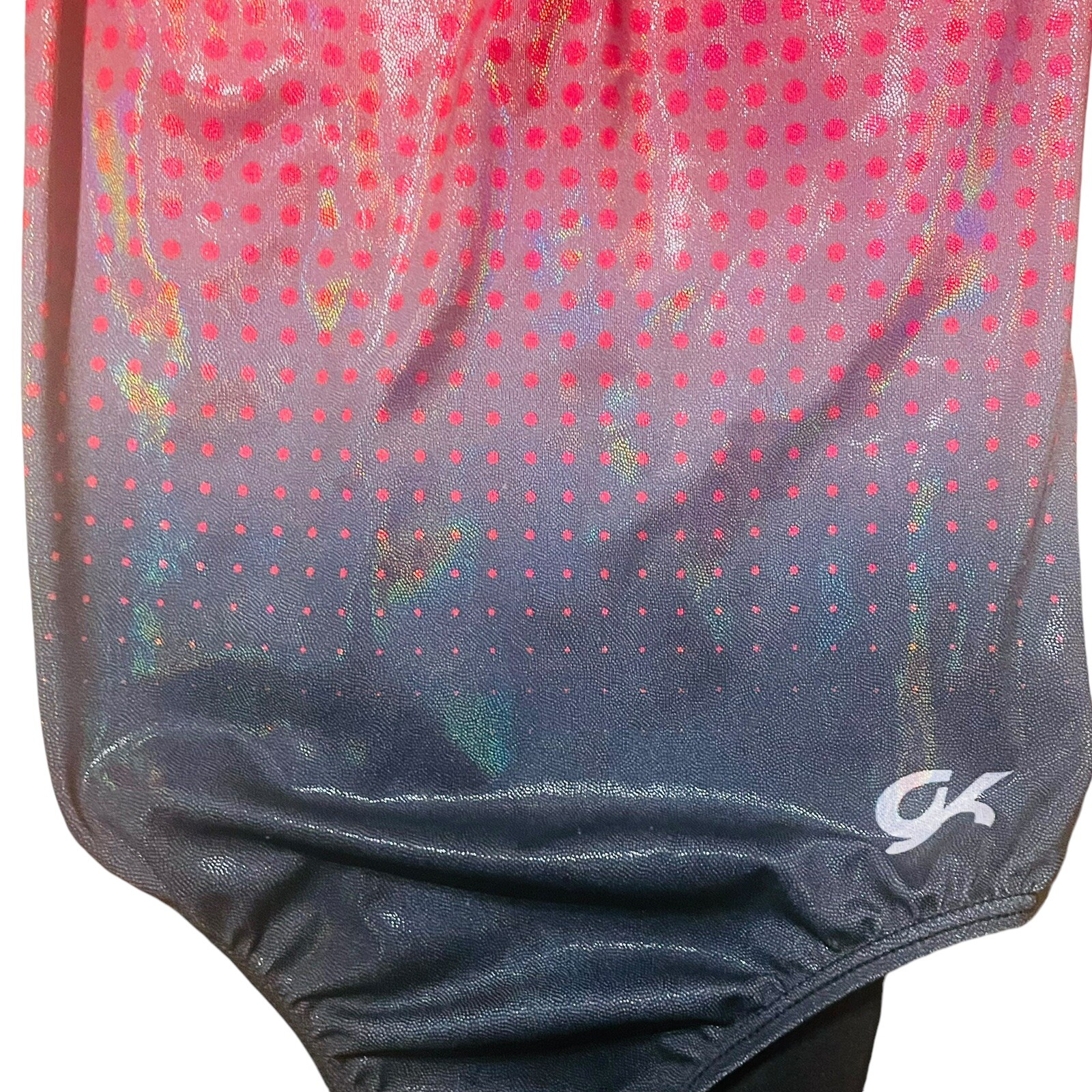 GK Elite CPNY Rhinestone LEOTARD Gymnastics Dance Black Red Dots Adult S