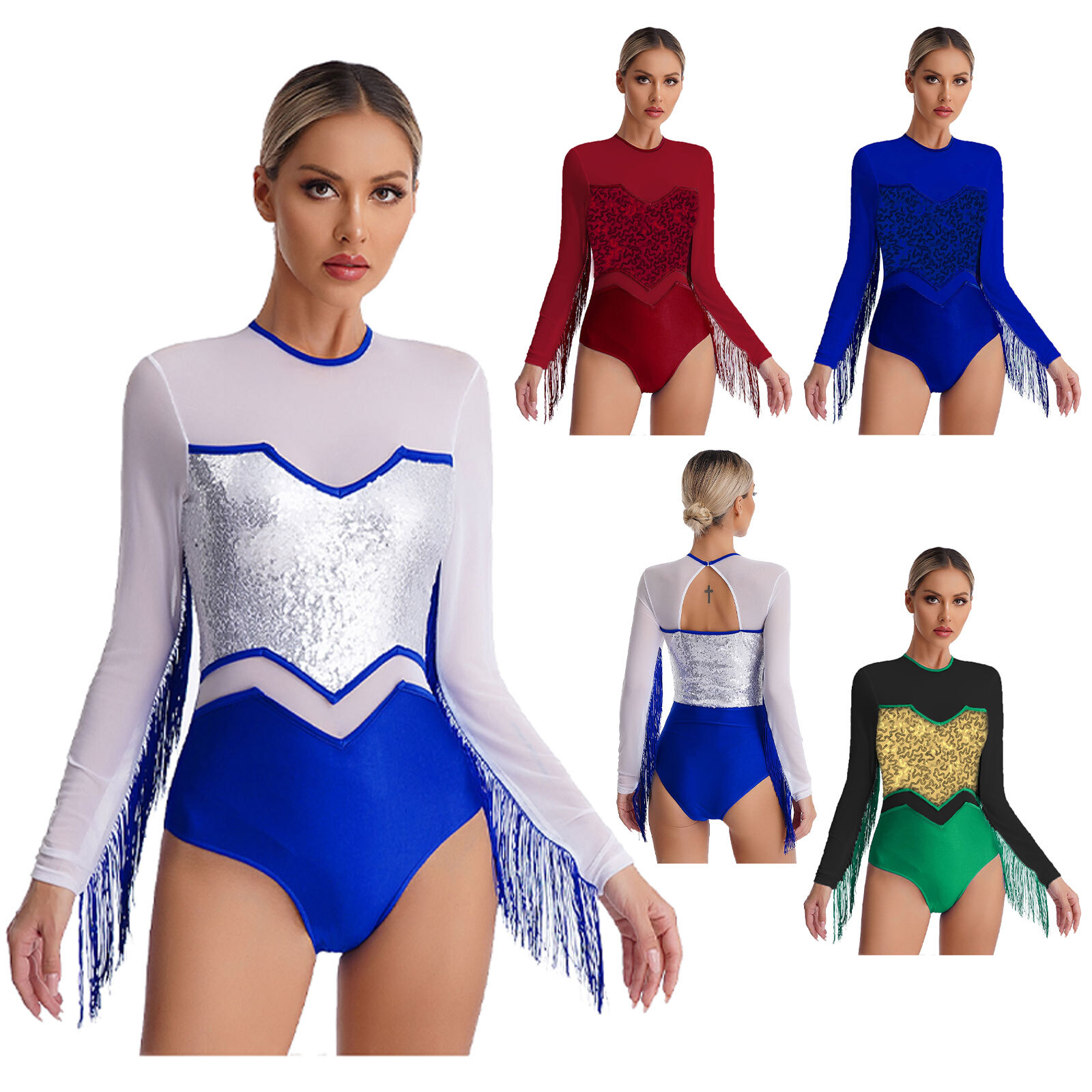 Womens Leotard Sparkly Bodysuit Cha Jumpsuit Waltz Costume Ice Skating Dance