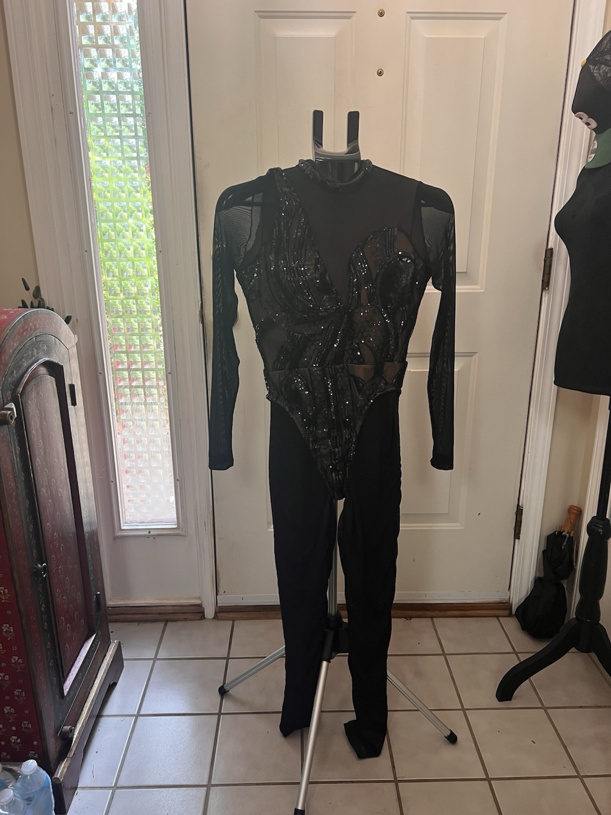 black Revolution Dancewear „Ceres“ unitard Sequins Mesh Rhinestone Bling Sz M/L