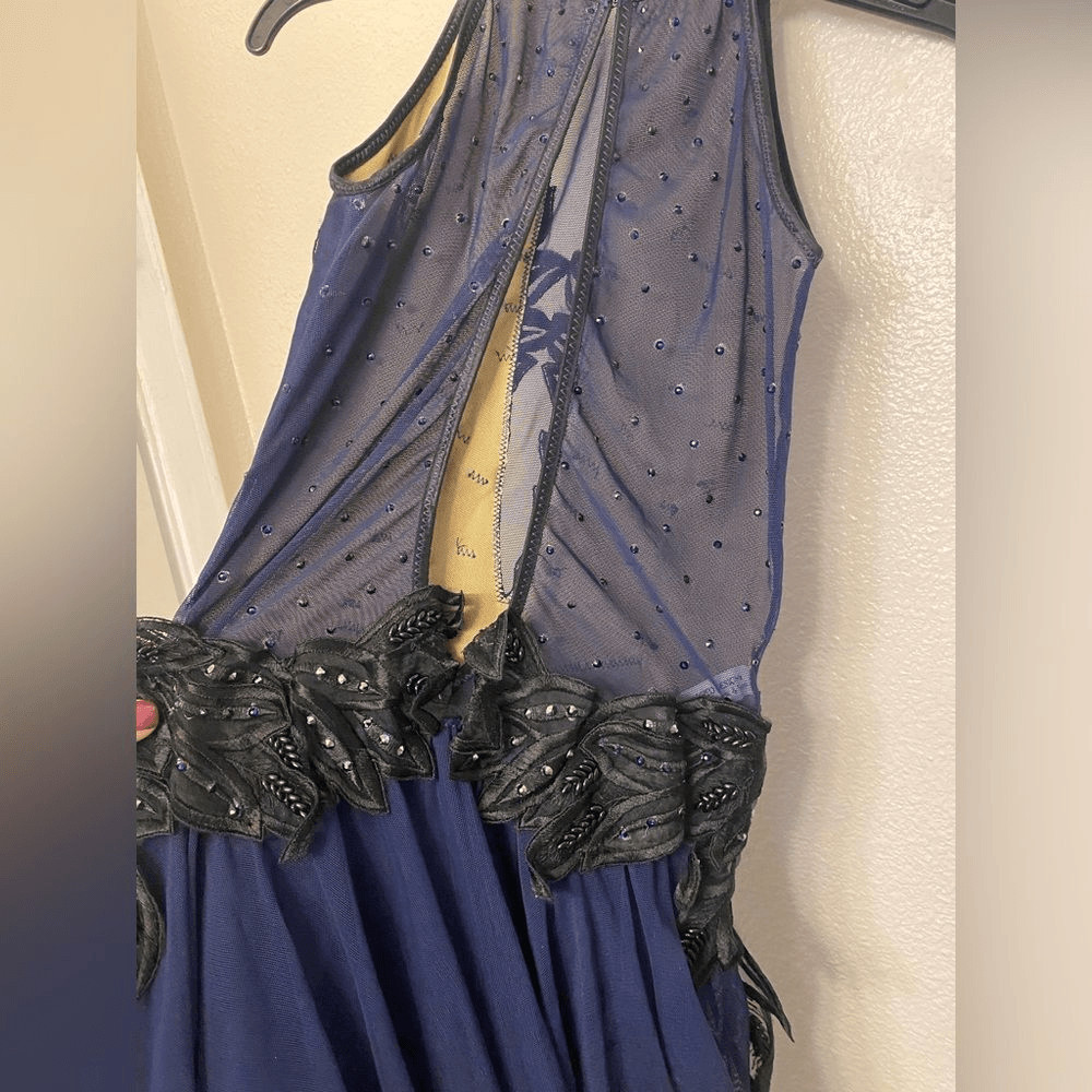 Custom Navy Blue Applique Lyrical contemporary Dance Costume SA-Small Adult