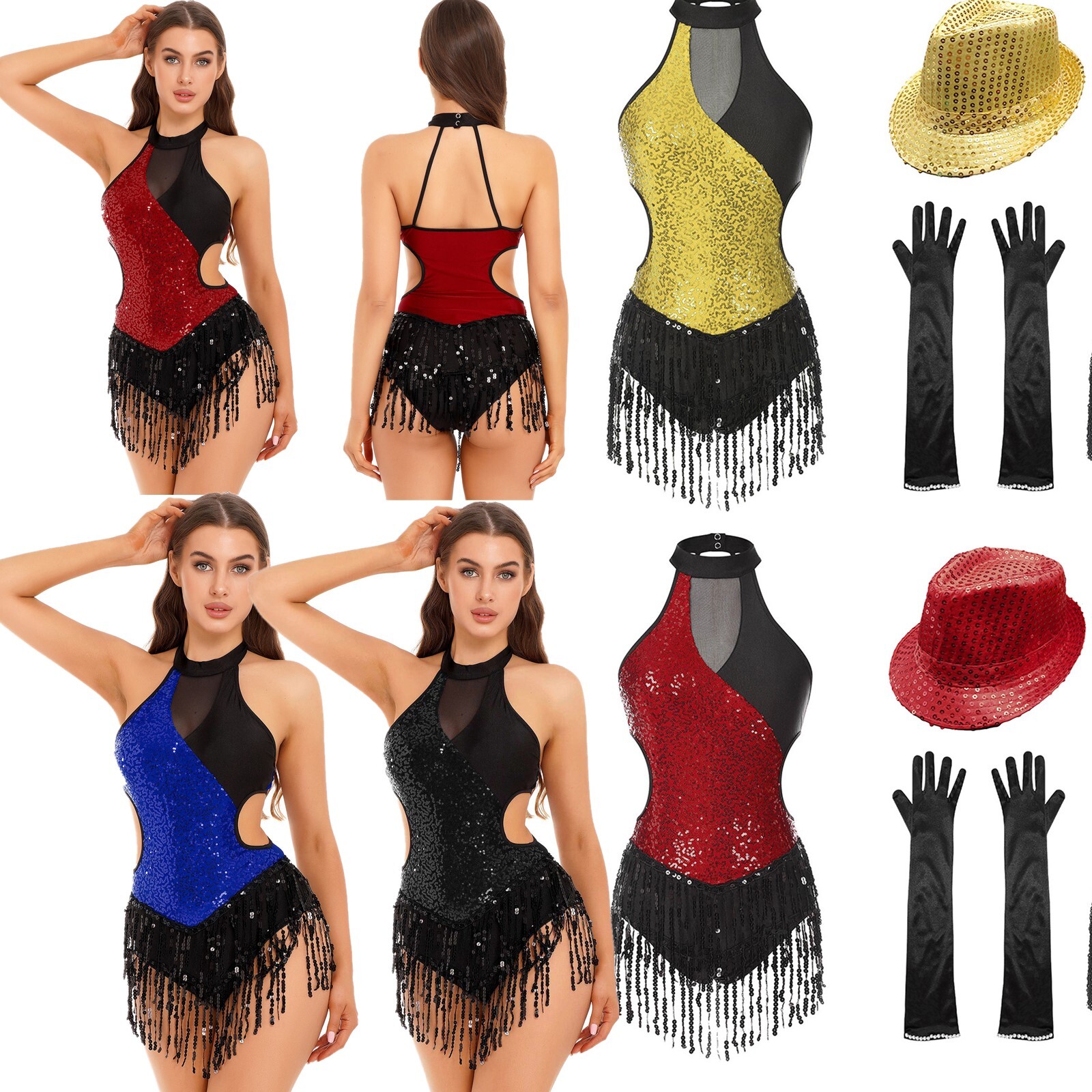 Women Dresses Competition Leotard And Gloves Latin Bodysuit With Hat Salsa