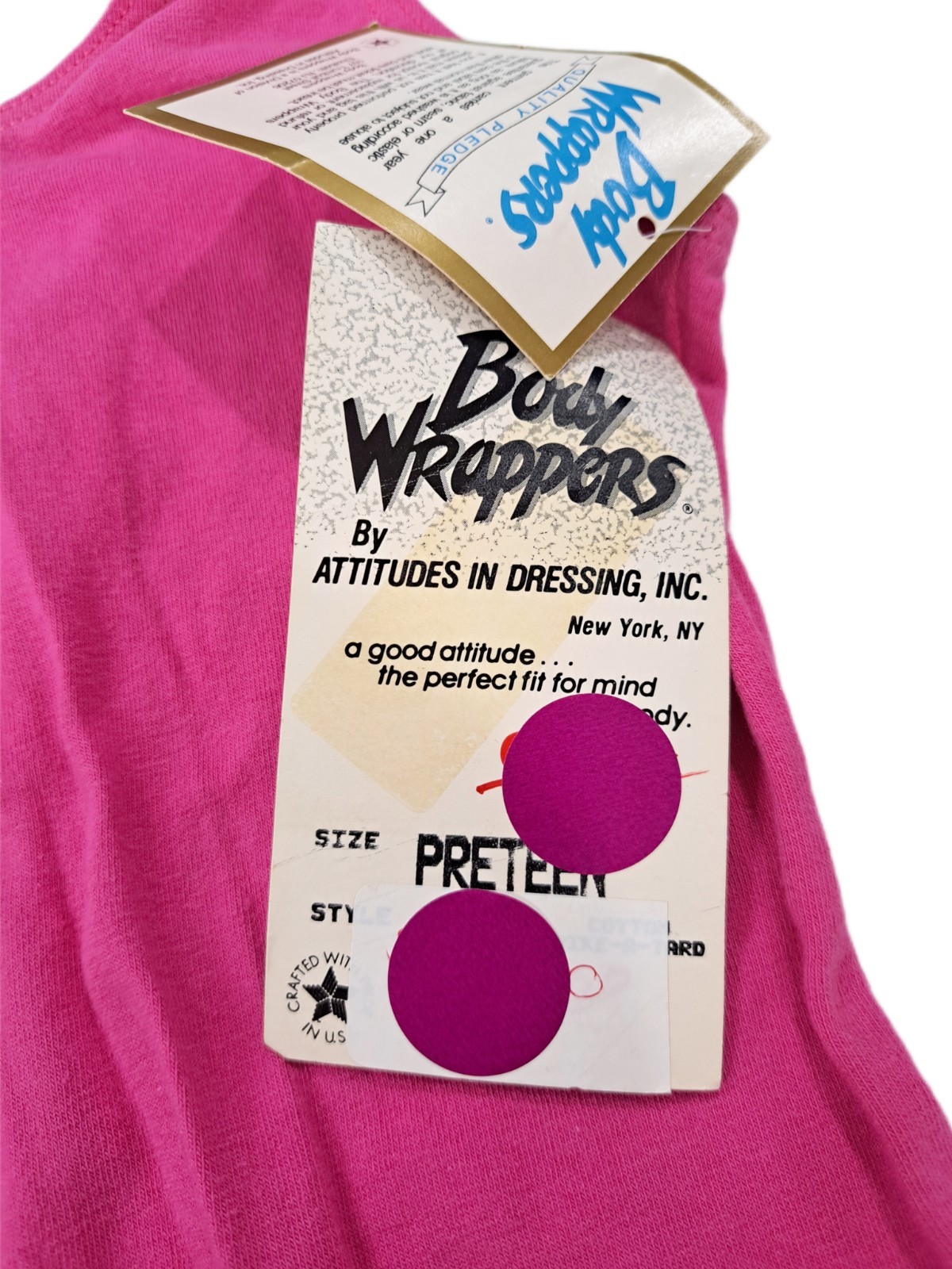 Body Wrappers VTG 80s Pink Cotton Unitard Biketard #182 Size Preteen / Adult XS