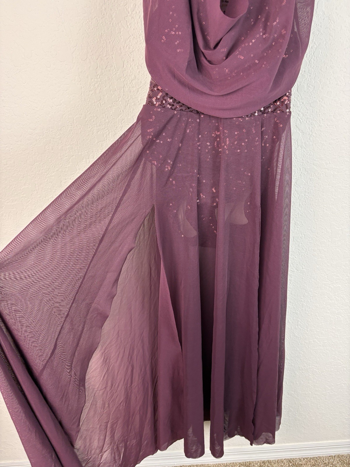 WEISSMAN Dance costume mesh dress leotard LA adult L Maxi Purple 14155
