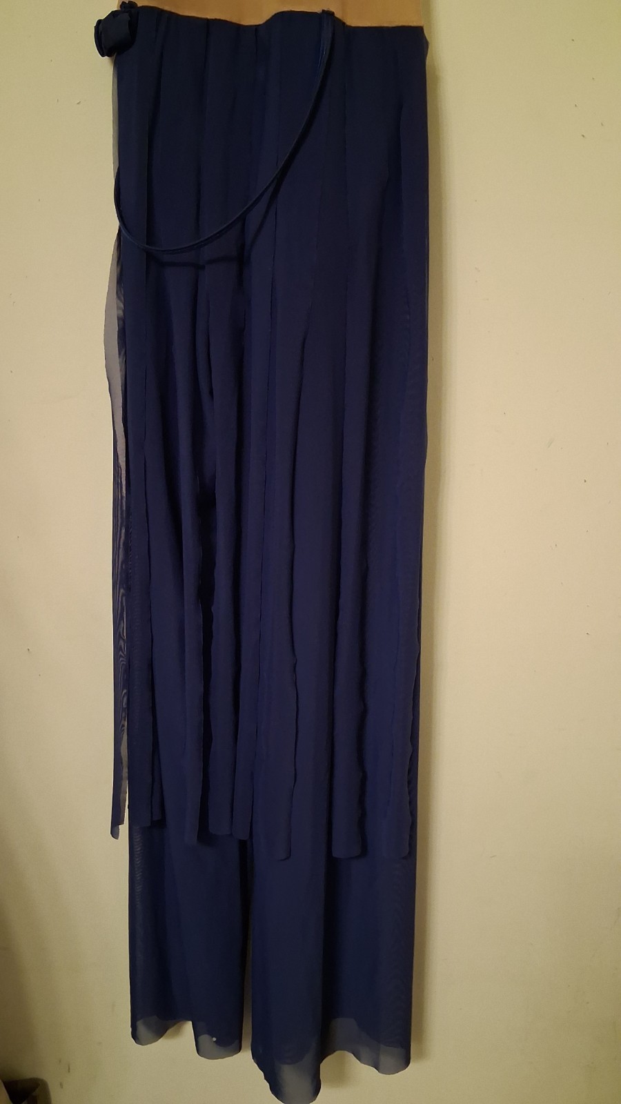 Solo custom Dance Costume Jumpsuit Bodsuit Sheer Wide Leg Mesh And Fringe Navy