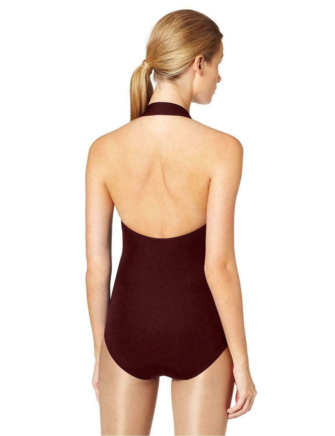 Capezio Women Sleeveless Halter Neck W/ Scoop Back Leotard Top Maroon S,$45 NWT