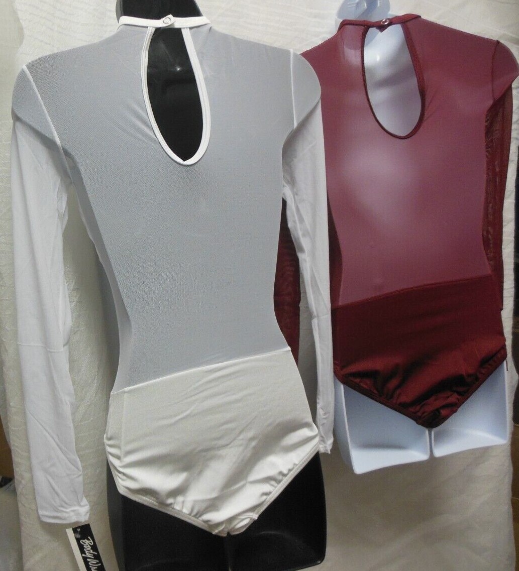 Body Wrappers long sheer sleeve leotards white or burgundy NL200 Ladies