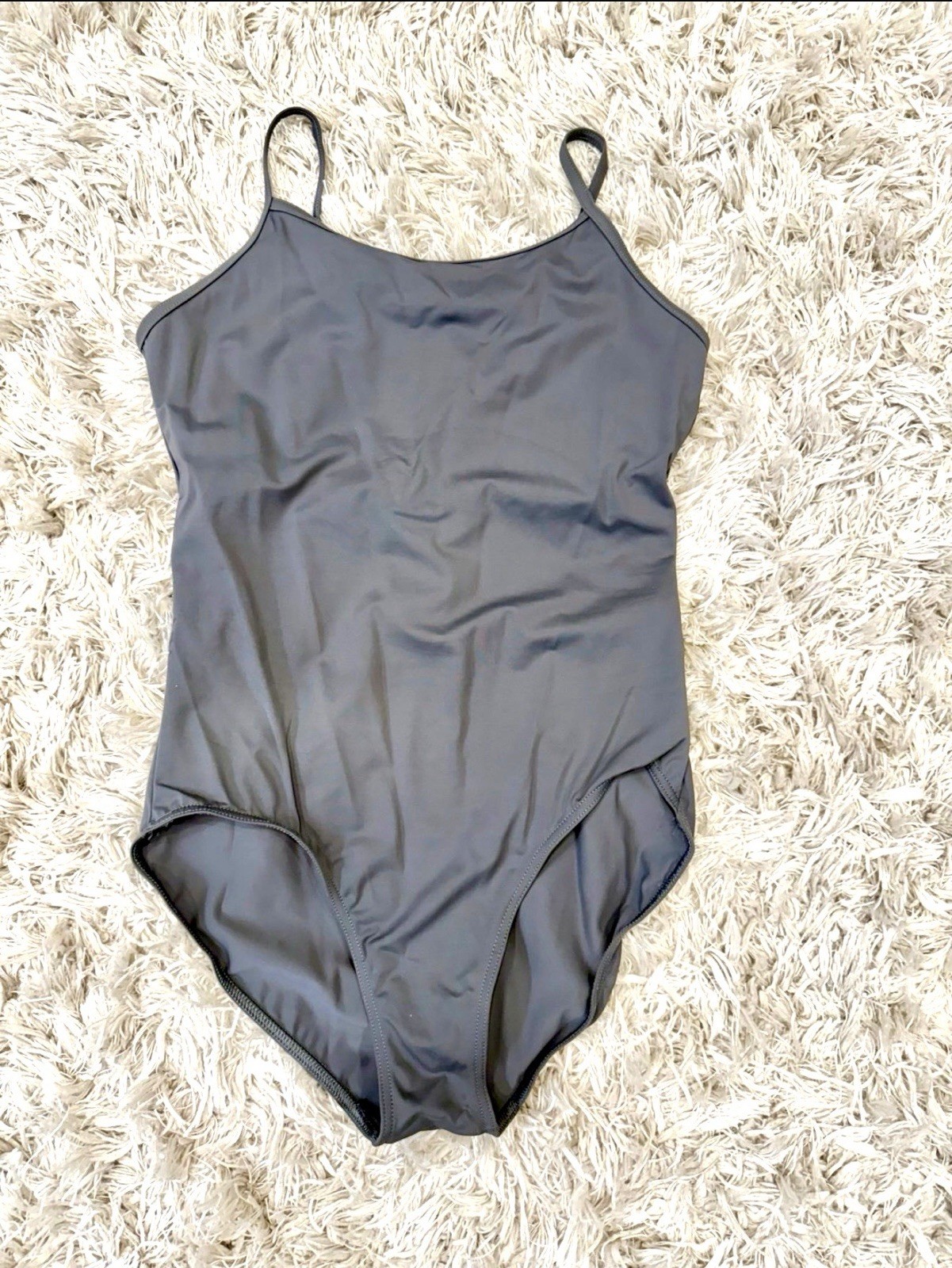 Women’s Gray Solid Camisole Strap Leotard Bodysuit with Scoop Back. AL.