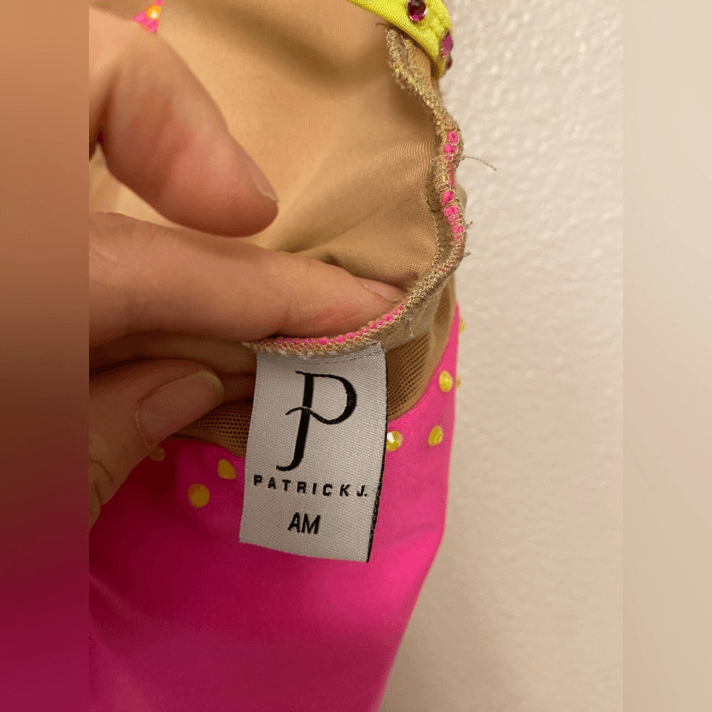 Patrick J dance custom Solo neon pink yellow gravity leotard bedazzled MA adult