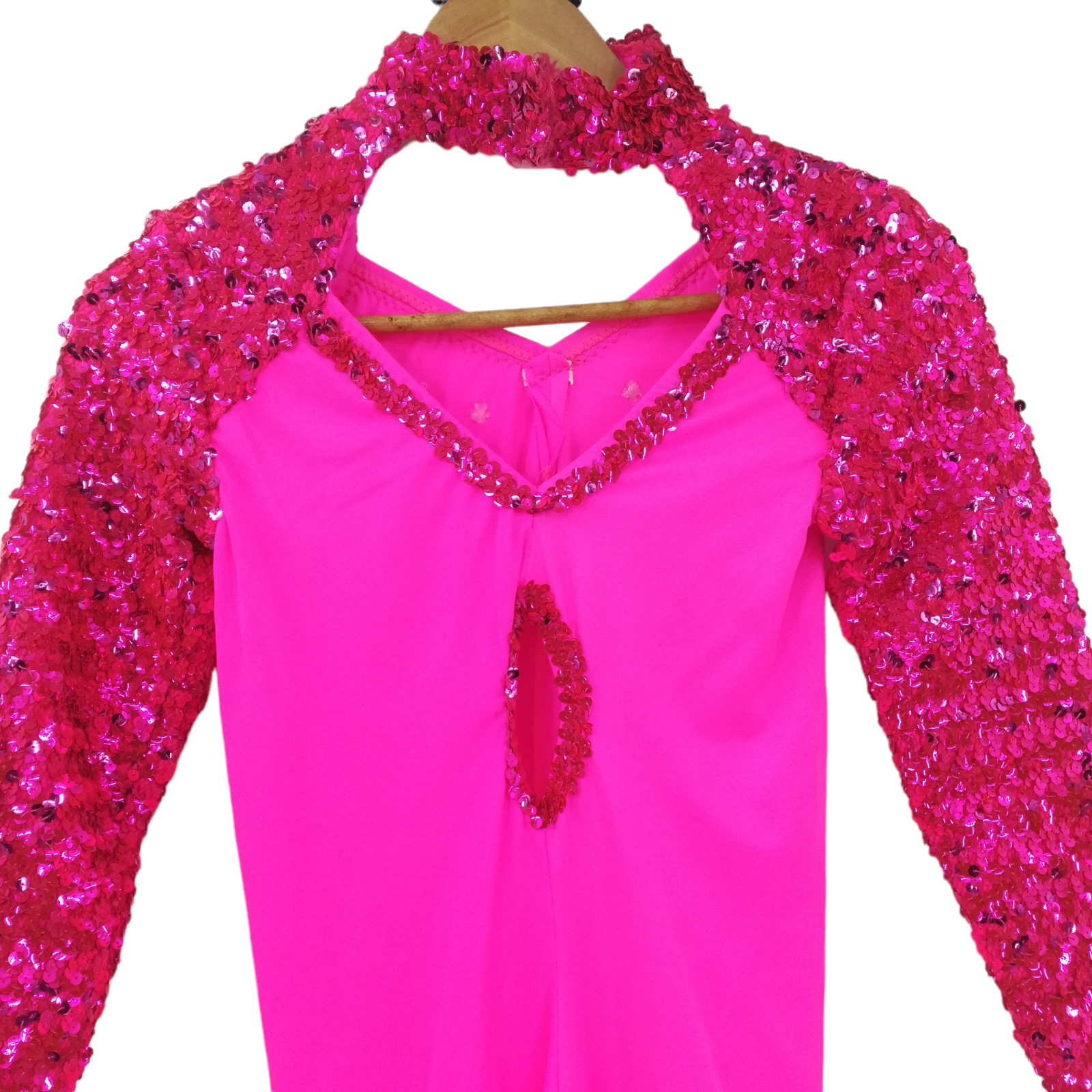 Adult Womans Long Sleeve One Piece Shorts Sequin Dance Costume Size S? Hot Pink