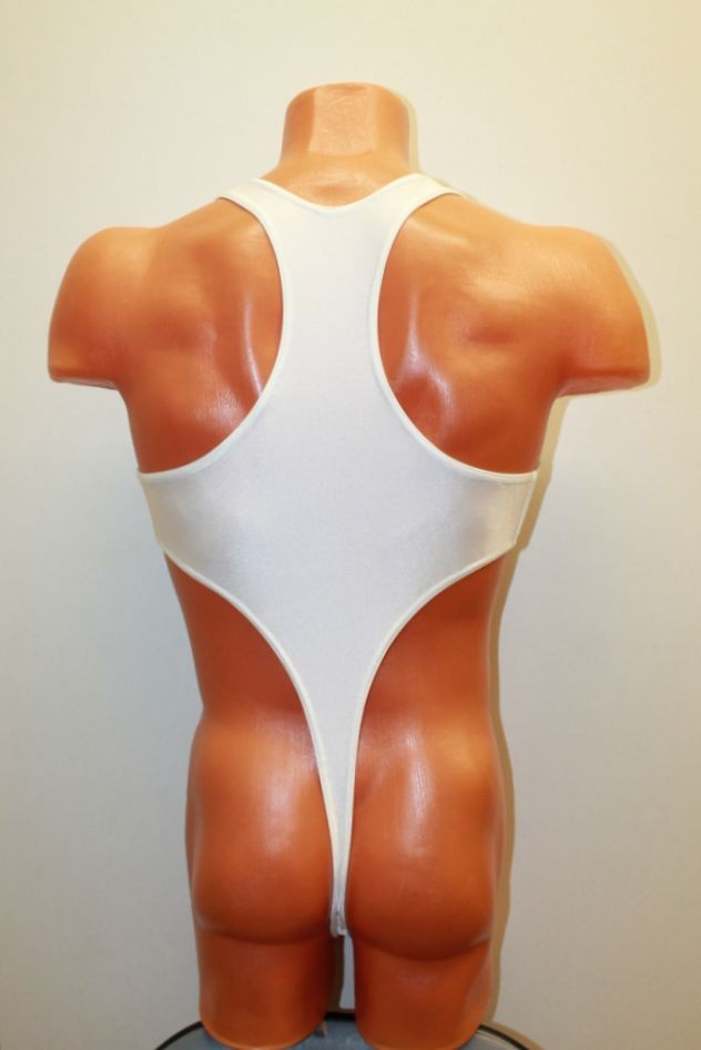 Men Thong Leotard 152-51 Hole Crotch White Spandex Size M