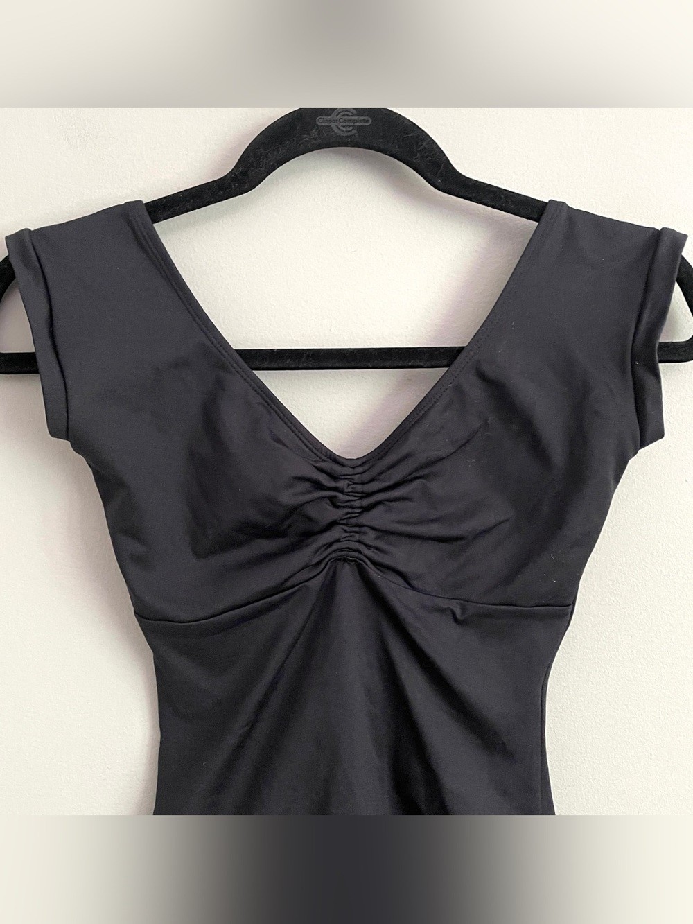 Gaynor Minden Black Cap Sleeve Leotard Bodysuit – Small