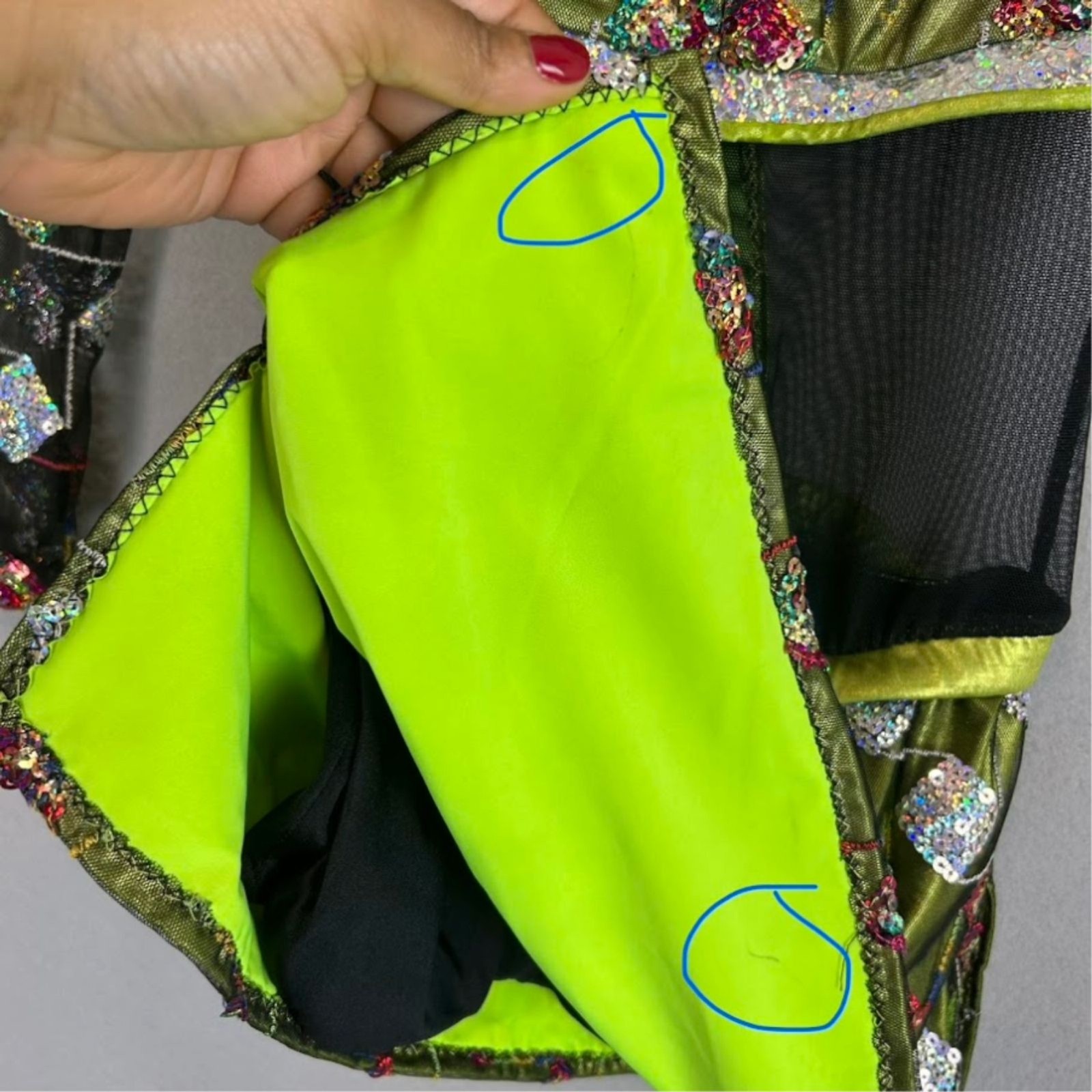 Mara Dancewear Medium Green Sequin Mesh Long Sleeve Alternative Leotard Shorts