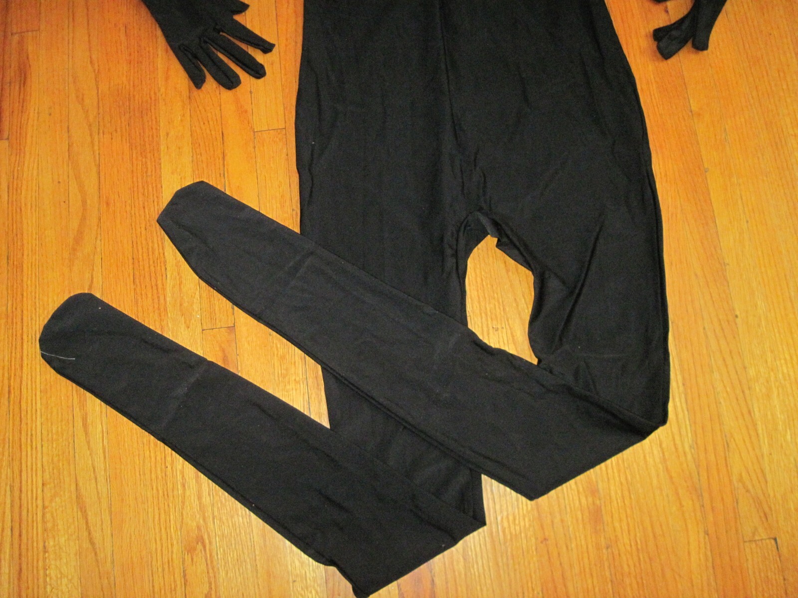 Plus Size Shiny Black Long Sleeve T Neck Footed Unitard W/Hands Sz XL-14-16 New