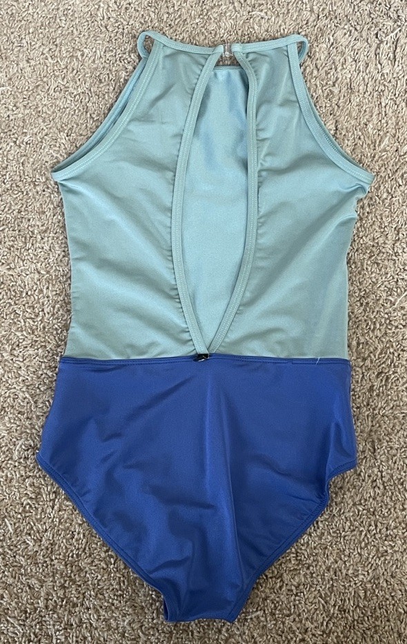 Mariia Crown Women’s Light Blue/royal Blue Color block Keyhole Back Leotard XS