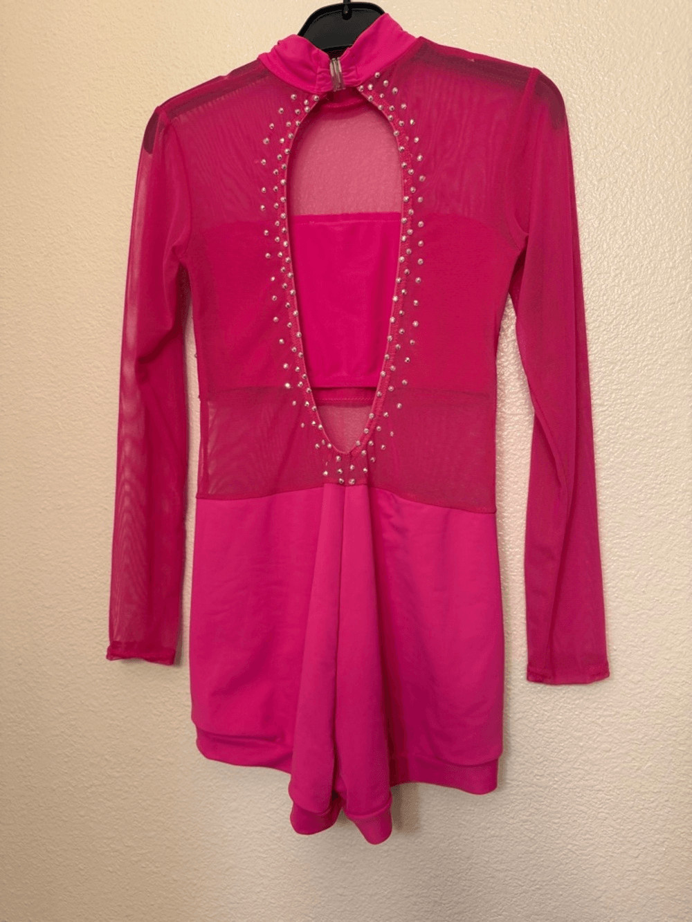 Custom dance costume solo hot pink mesh leotard biketard SA-Small adult