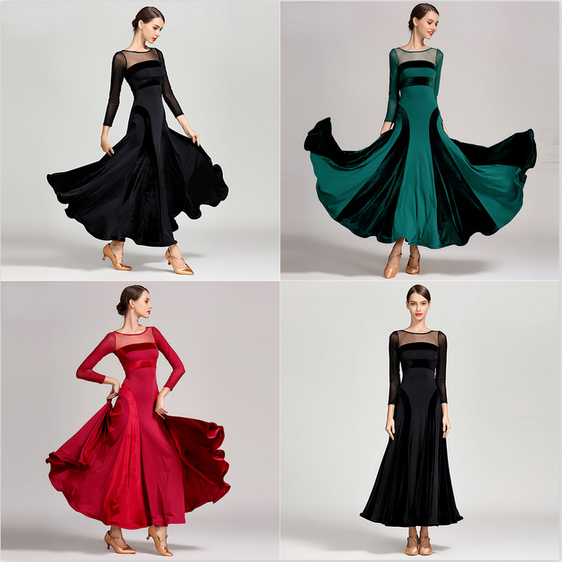 Elegant Ladies Velvet Swing Dance Dress Waltz Modern Tango Dancewear Ballroom