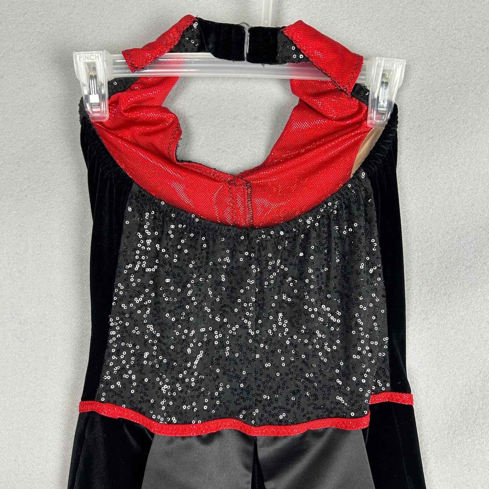 Mara Jazz Dance Leotard Adult Small Black Red Sequin Vest Circus Stage Costume