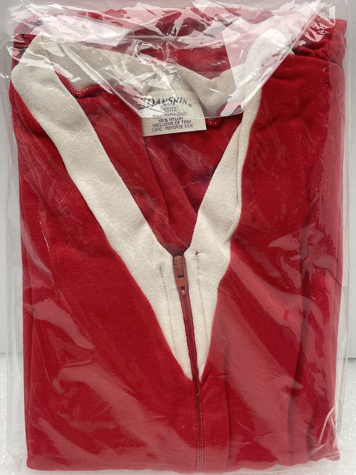 VINTAGE 1980’s DANSKIN LEOTARD WOMENS PETITE RED WHITE NYLON GYMNASTICS NOS 9141