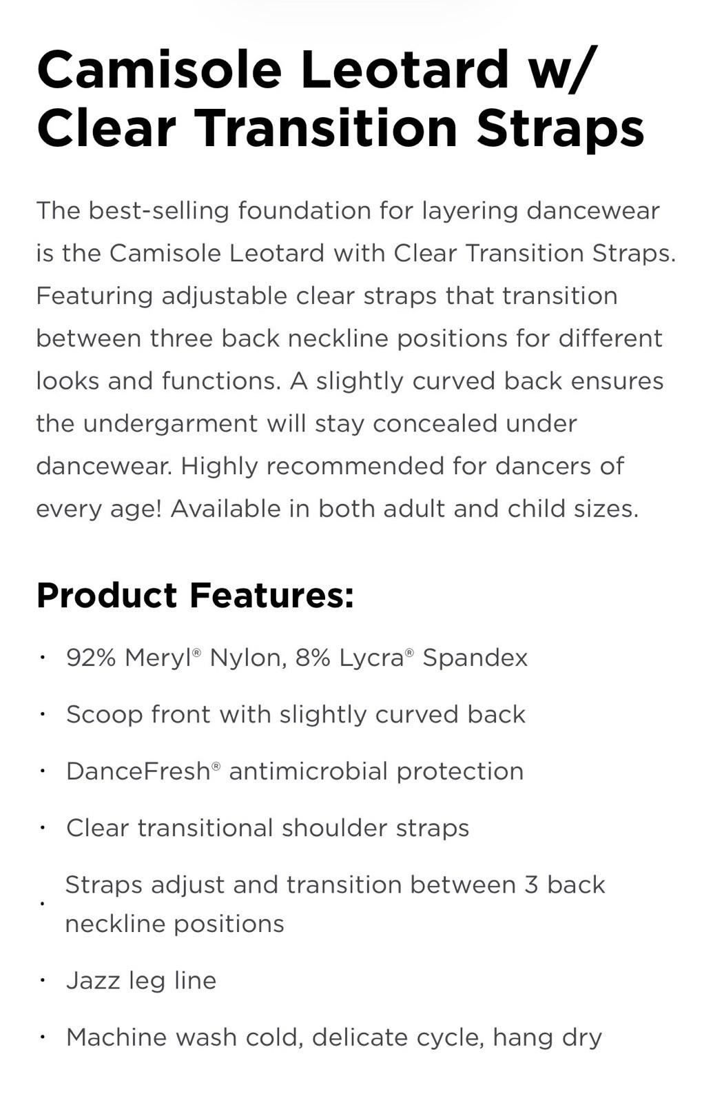 Capezio Leotard Nude Dance Undergarment With Clear Transition Straps Womens