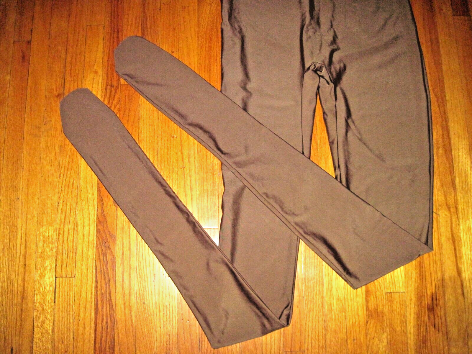 Plus Size Shiny Brown Long Sleeve T Neck Footed Unitard Size XL-14-16 New