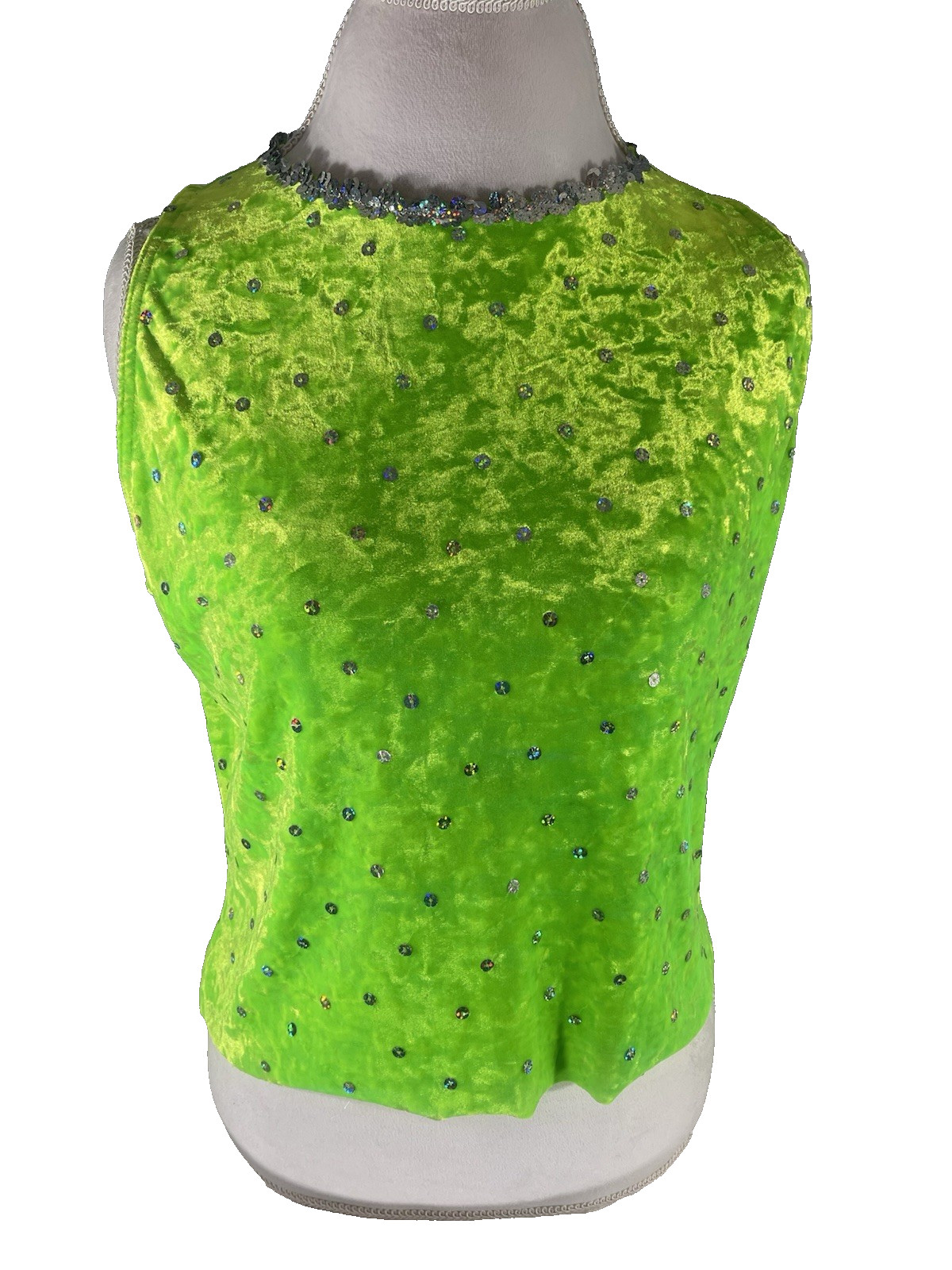 Dance Ice Skating Costume Shirt Sequins Size XL Adult Stretch Top Lime Green