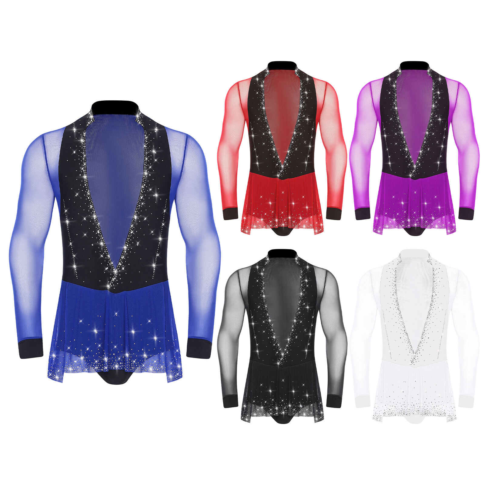 US Men Dance Shirt Shiny V-neck Bodysuit Tops Ballroom Salsa Samba Latin Leotard