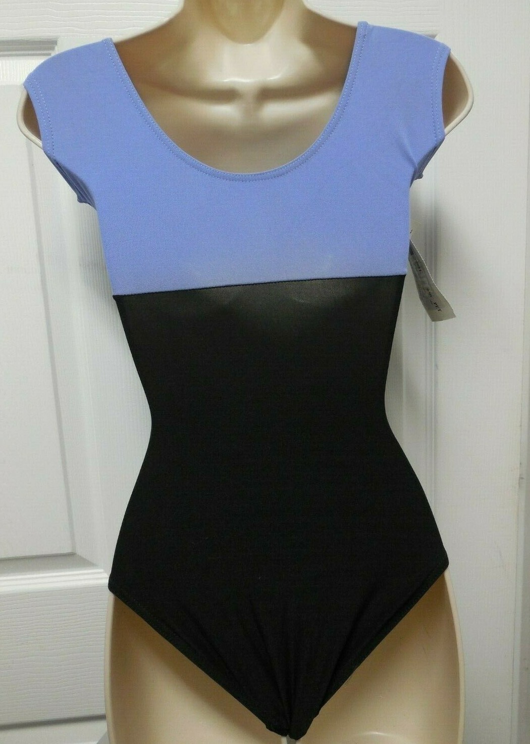 Cap Sleeve Periwinkle Black Leotard 2 Tone Rhinestone Slide over 10 available
