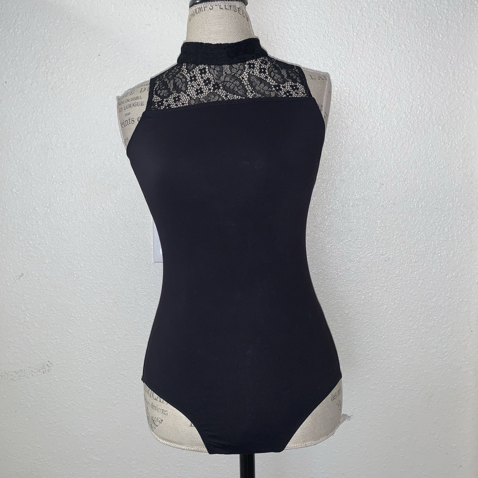 Limiles Dance Black Leotard with Floral Lace Panel for Women, Adult Size M