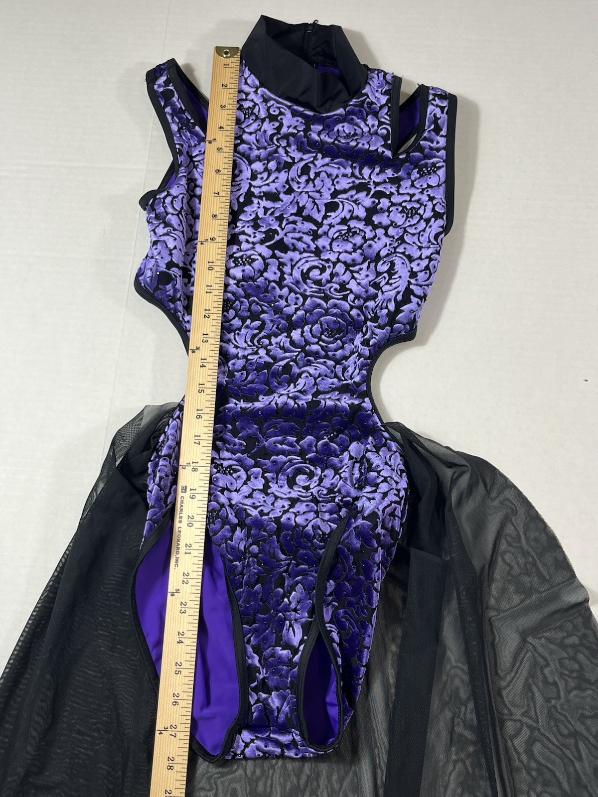 Weissman Purple Velvet High Neck Dance Leotard Sheer Skirt Adult Sm Rhinestones