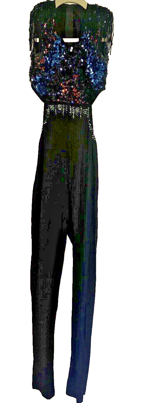 Dance Costume jumpsuit unitard adult SA with fringe and sequins